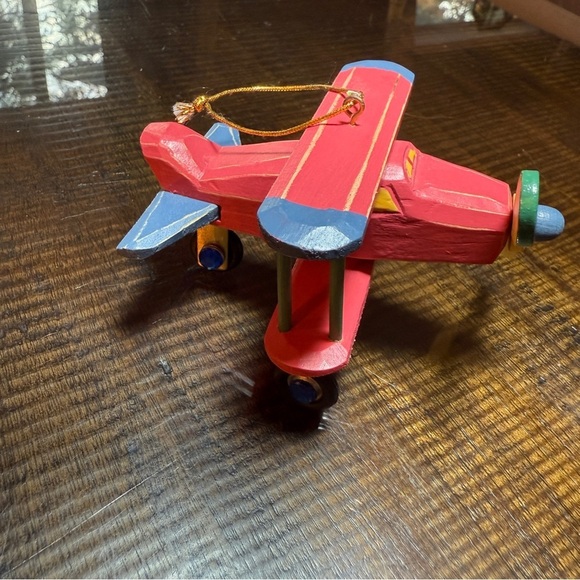 Pier 1 Imports Biplane Ornament Toy Airplane Christmas Tree Wood 2005 Vintage - Picture 2 of 8